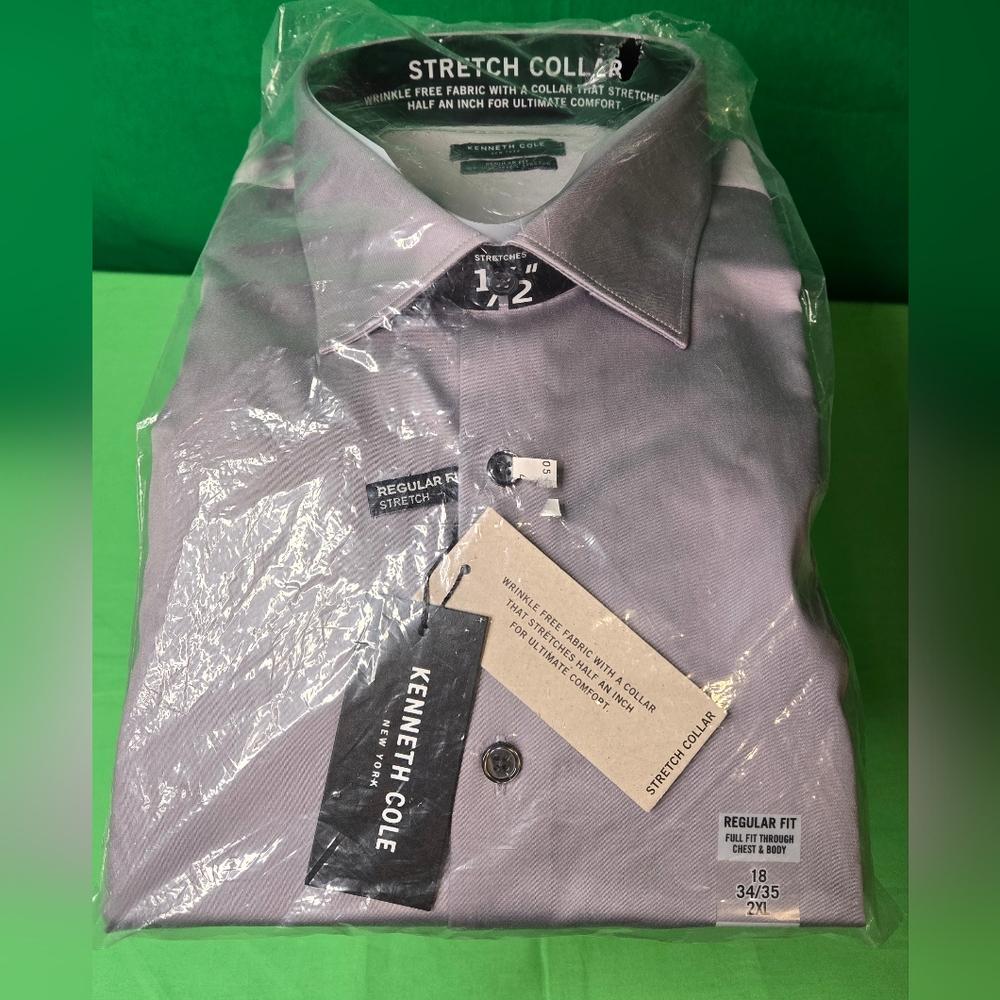 Kenneth Cole Regular Fit Button Down Dress Shirt, Gray - 18 34/35 - NEW